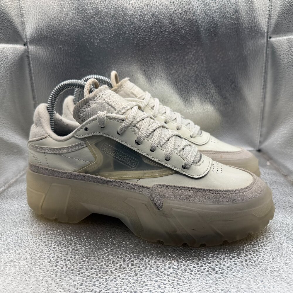Size 7 Reebok Cardi B Club C Chalk White Womens Patent Leather Chunky Sneakers